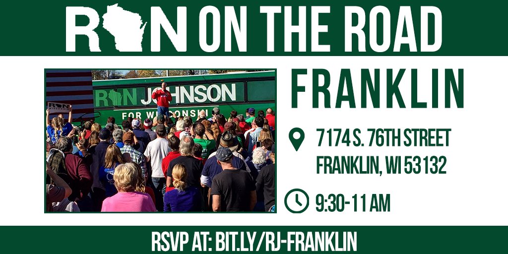 1stForRon's tweet photo. Join the greatest roadshow!🚌

We will be welcoming @RonJohnsonWI and many others this coming Friday!

Join the fun and help in the #FightforFreedom in 1️⃣6️⃣ days!

Signs up here>>https://t.co/IayVqQPgH2 https://t.co/aLbU9TJxLX