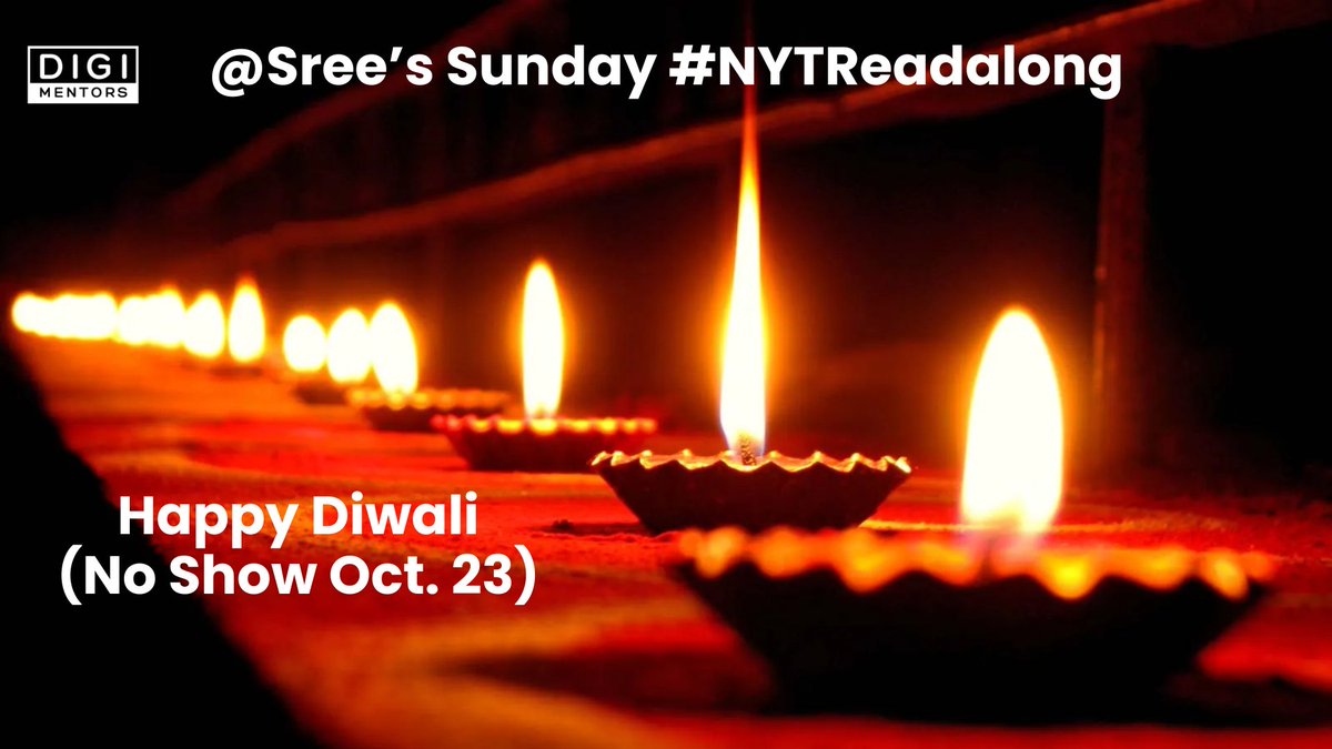 neilparekh's tweet photo. 1/2 #HappyDiwali to our #NYTReadalong family. We're not hosting a show  Sun, Oct. 23. 

May the news (@nytimes or your local paper) continue to be a light in the ongoing battle against the darkness of ignorance. 

- @Sree, Paula (@BigGreenPen) &amp; @neilparekh https://t.co/vu0H1yrCUS