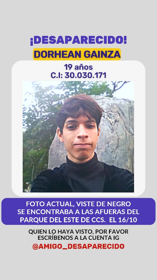 IsaRockkk's tweet photo. @LuisOlavarrieta Por favor Luis necesitamos encontrar a Dorhean Gainza, estudiante de la escuela de teatro Juana Sujo, Caracas. Tiene 8 días desaparecido 🙏🏻 https://t.co/z7aphsmlTN