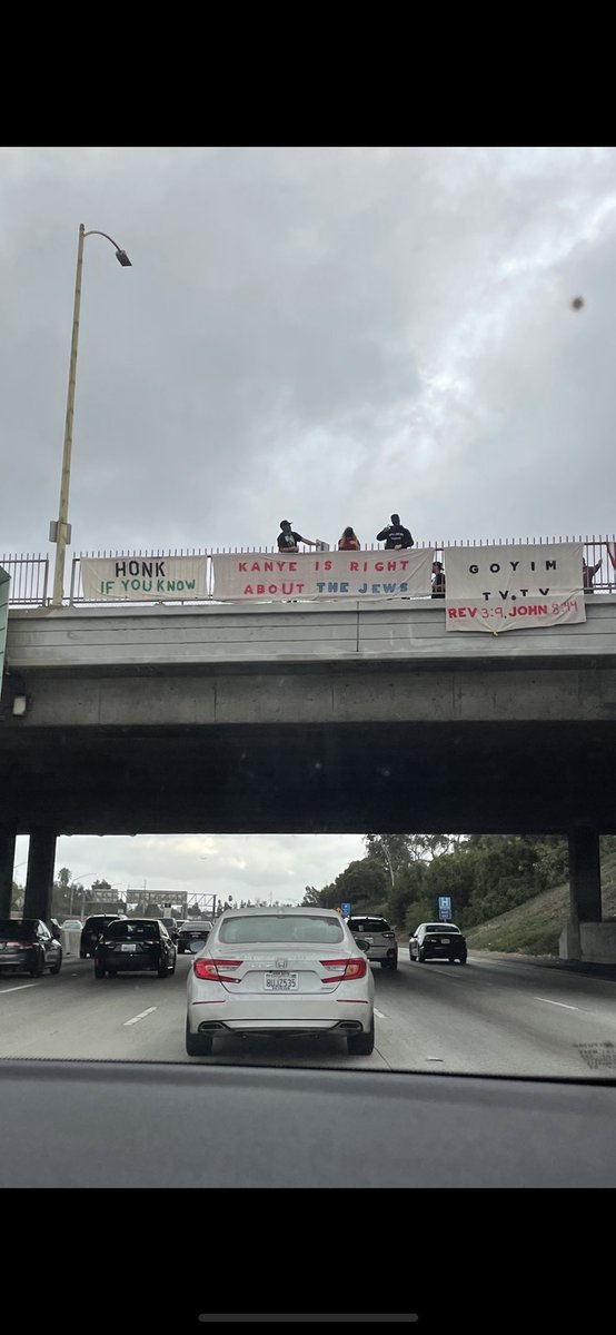 Seeing this type of hate towards Jews hanging for everyone to see on the 405 in Los Angeles is appalling, sad and outright wrong. Being Jewish in this country is not a crime, nor is being black, white, short, tall..  there is no place for this type of rhetoric anywhere!
