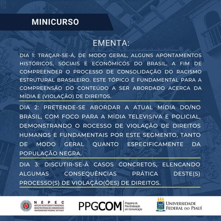 nepecufpi's tweet photo. Minicurso: Interseções entre direito, mídia e racismo

Coordenado pelo Advogado e Mestrando Lucas Maurilio Oliveira 

Aguardamos sua inscrição! ✨
Informações nas redes sociais do evento @endis.2022 

Link para inscrição: https://t.co/32X4jmOD40 https://t.co/RExbNQhTMm