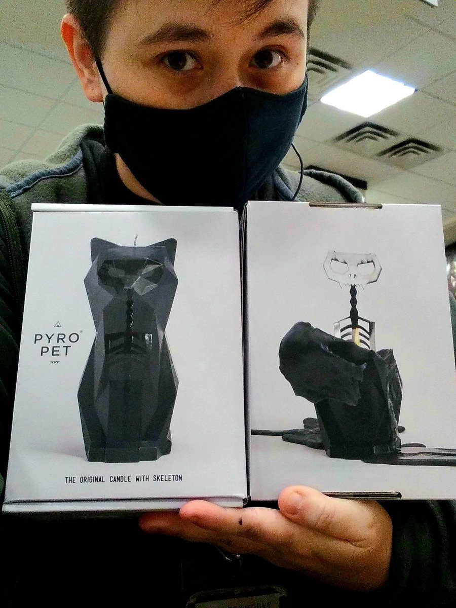 BNPerkinsRowe's tweet photo. With #Halloween creeping closer, you can't miss out on the spooky merchandise that we have in store! 

Have you heard of the #PyroPet? This cute #candle shaped like a black cat will burn to reveal a grinning, metallic skeleton inside. Can you see the fire burning in her eyes? https://t.co/37qICvu3DM