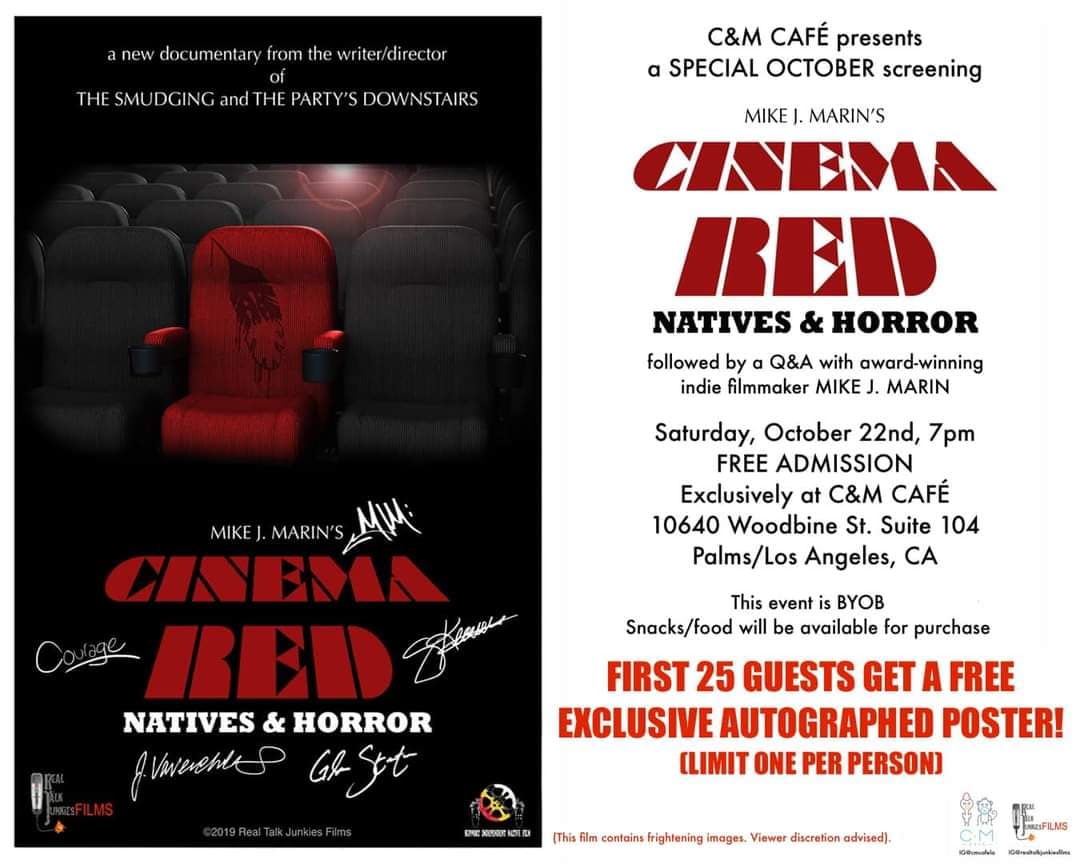 johnniejae's tweet photo. Heading over to C&M Cafe and you should too! FREE showing of Cinema Red: Natives and Horror and after I'll be moderating a Q&A with filmmaker Mike J. Marin. Come hang with us!
#losangeles #culvercity #NativeHorror https://t.co/kIXI3Wj6Zx
