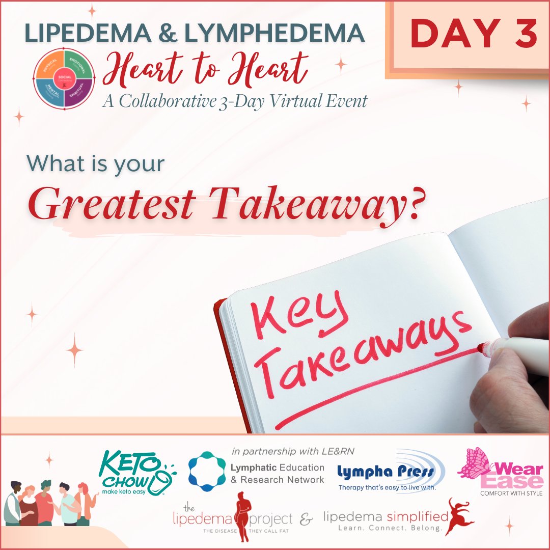 LipedemaProject's tweet photo. It's been a great conversation on our 2nd day of the heart-to-heart virtual event!๐
What are your learnings, takeaways, & experiences today?
Share them in the comments below!๐
#lipedema #lymphedema #lipedemasimplified #collaborativeevent #interactiveevent #heart2heartevent https://t.co/NLWGSOm4kb