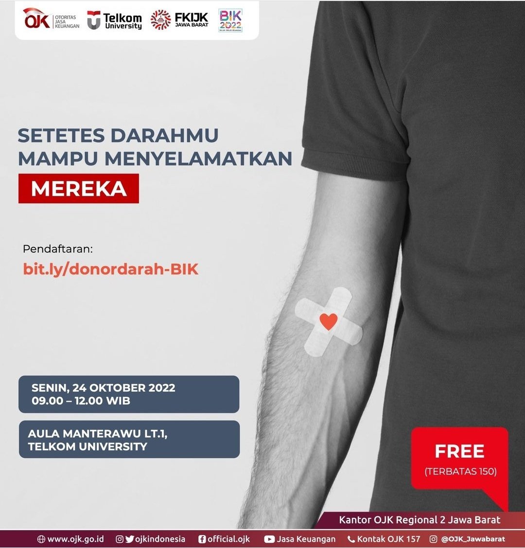 Blood4LifeID's tweet photo. #Info #DonDar #Bandung | 24 Oktober 2022 | 09.00-12.00 | Aula Manterawu Lt. 1, Telkom University, Sukapura - Bandung | Daftar: https://t.co/aUius2b3rQ | #YukDonorDarah #YukDonorBareng https://t.co/VvS0ASnypD