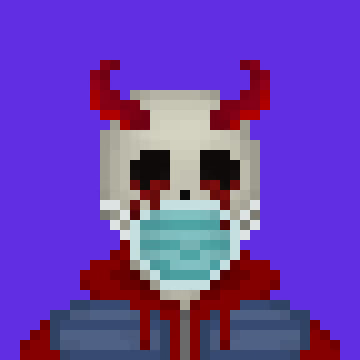 PocketBones's tweet photo. Spooky season returns...🎃 

#8974 is gearing up for halloween with his 'Devil Horns'. A rare trait with only 90/10,000! At Pocket Bones we are awakening bones daily in sprite form! How many bones do you want to see in come back to life? 

#PBarmy #NFT #ETH https://t.co/FbEZBIy7QP