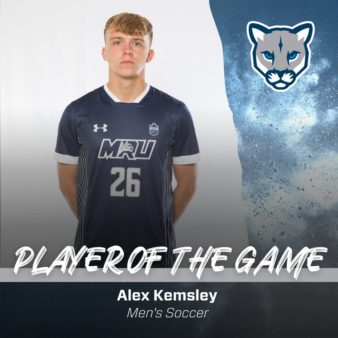 MRUCougars's tweet photo. Tonight’s player of the game from @mrumsoccer is @_alexkemsley!

Kemsley played outstanding defence tonight against the @goldenbearssoccer to keep the team undefeated. Congrats Alex!

#WeAreTheCougars @CanadaWest @usportsca https://t.co/KKLceXX7f6