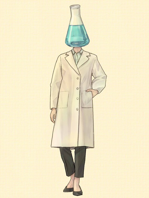 今日は #化学の日 とのことなので、フラスコ頭さん描きました #objecthead #異形頭 