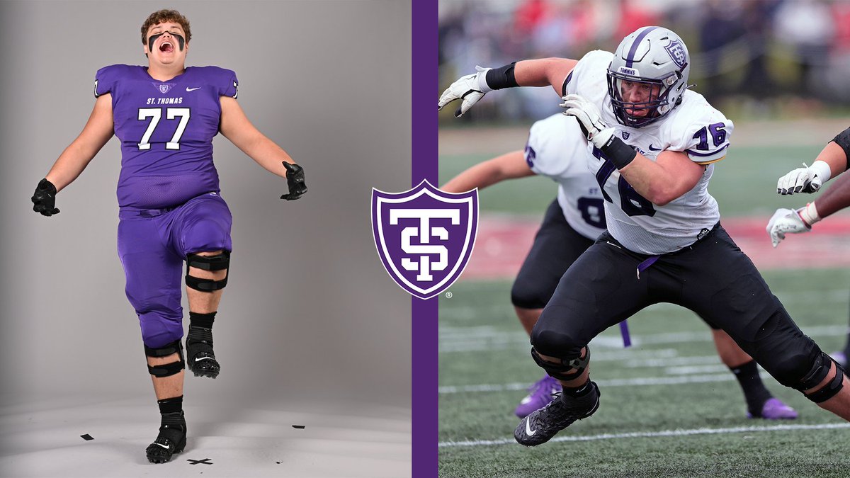 TommieAthletics's tweet photo. For the 5th time in 7 games, @UST_Football had a different leading rusher today.

Commonality? The 8 O-Line starters: 

@Mattweimann21
@SheaAlbrecht
@alec_rasmussen_
@langsston
@Laliberte_ust67
@StanekBrock
@schmitzmark18
@demuthdane 

Tommies top-20 in FCS rushing🔥

#RollToms https://t.co/iAsBtx60Lc