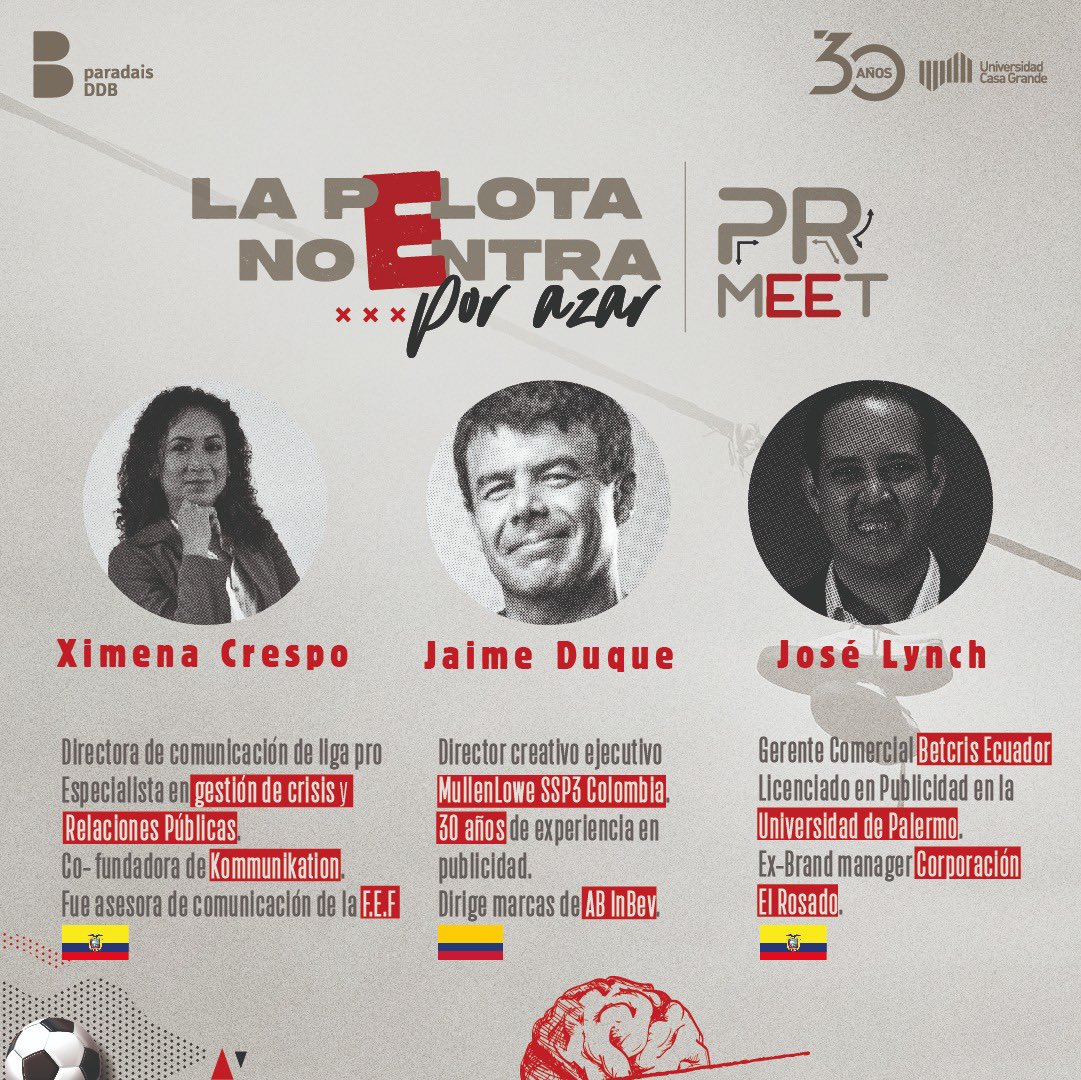 prmeet_ucg's tweet photo. @XimeCrespoMoren, @PepeLynch y Jaime Duque serán parte de este nuevo #PRMee2022 #LaPelotaNoEntraPorAzar 🤩

🗓️26 y 27 de octubre 
⏰18h30

Formulario de registro presencial:
https://t.co/K5QJeO9v1b…

Formulario de registro online:
https://t.co/7Bz7VvTyy7 https://t.co/z2sWM62P40