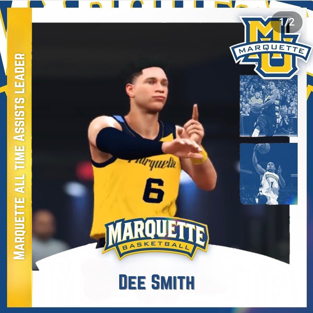 CSBA_Marquette's tweet photo. Not to be outdone, but junior guard DEE SMITH also had to write Rickey Vance’s name out of the record book.
He now has the all time assist record with 127! Beast!
#CSBA #CSBAMARQUETTE #BEGOLDEN #DEETIME https://t.co/YBLKqfVoe6