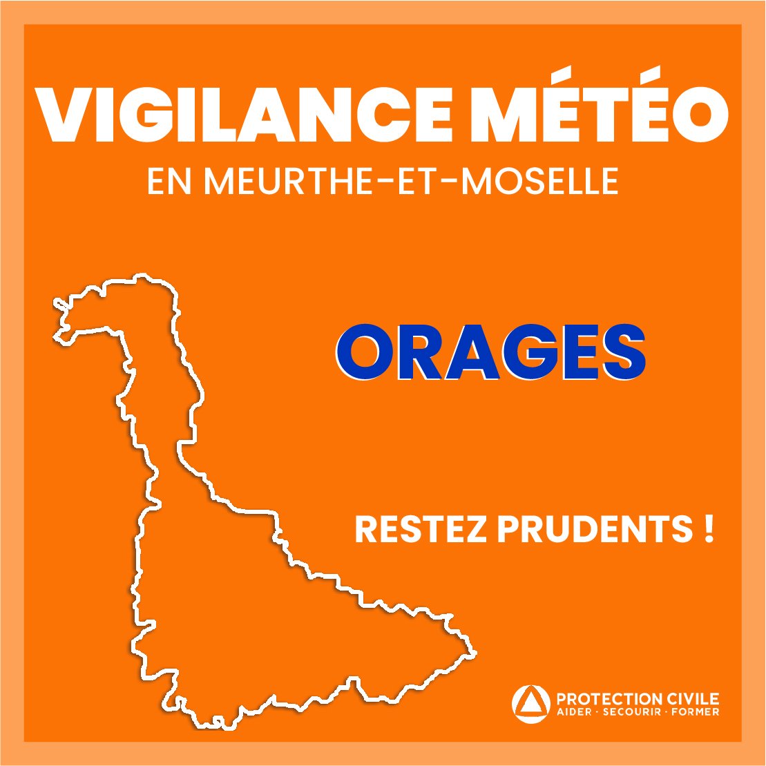 Protec54's tweet photo. #Meteo54
Le @Departement54 est placé en vigilance 🟠 orages par @meteofrance.
➡️ Ces orages sont susceptibles d'être accompagnés de violentes rafales de vent pouvant dépasser les 100 km/h, d'éclairs, de grosse grêle et de fortes intensités de précipitation. https://t.co/6K6jLtRdtu