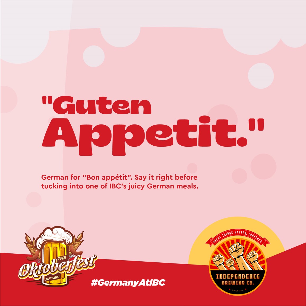 We're serving a lot of super delicious German dishes at our Oktoberfest, so we hope you are hungry. Our next German phrase is coming soon. #GermanyAtIBC

For bookings, call
Mumbai: +91 91561 82337 / +91 91569 92337
Pune: +91 91564 92337 / +91 91569 32337

#IBC #Togetherism