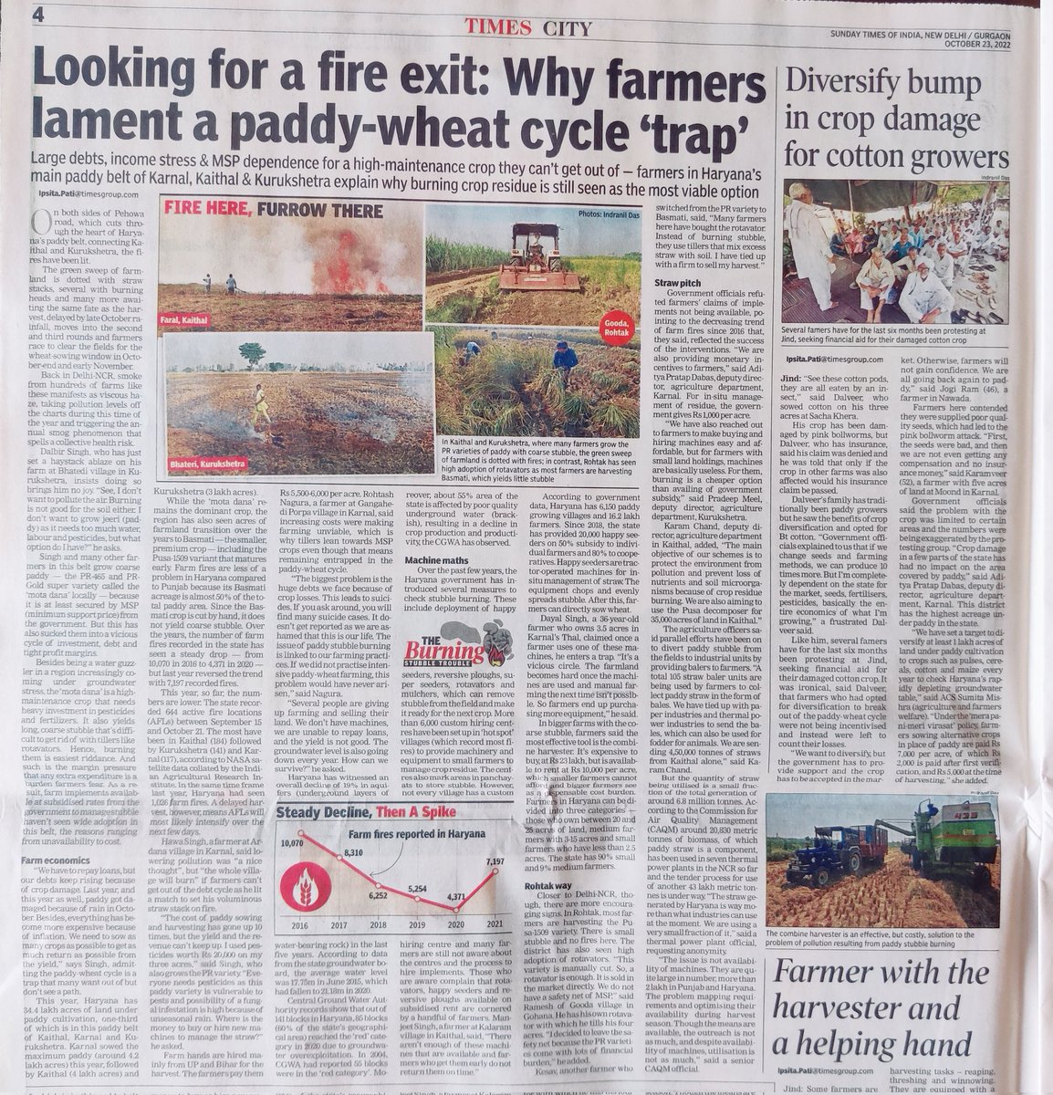 IpsitaTOI's tweet image. Looking for a fire exit: Large debts, income stress and an MSP dependence they can’t come out – #Farmers in #Haryana #paddy belt explain why burning crop residue is still seen as ‘most viable option’
Read the full story here 👇 toi.in/CxvBlY97/a24gj via @timesofindia