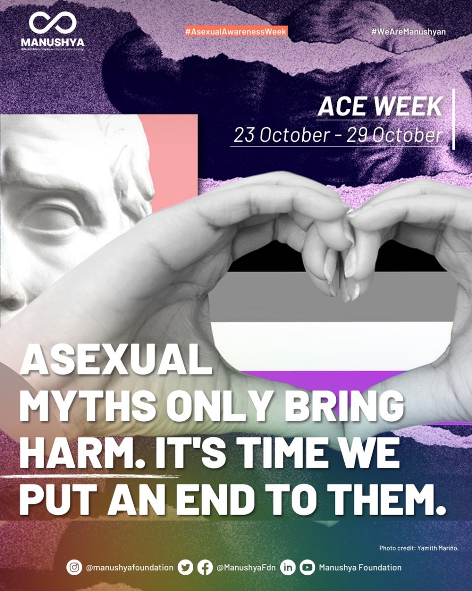 ManushyaFdn's tweet photo. ⚫️⚪️🟣 Welcome to #AceWeek, the time we raise awareness about all identities under the asexual umbrella.
⬇️ This year, we encourage YOU to join in fighting the misunderstanding about #Asexuality! Here’s are some of dangerous myths and misconceptions we should aim to dispel. https://t.co/2lKeKoFVdE