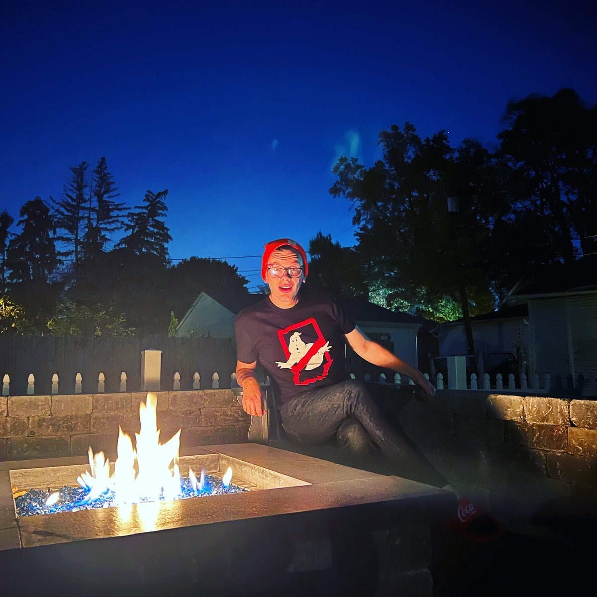 Great night for a fire with our <a href="/IndyConcrete/">IndyDecorativeConcrete</a> 🔥 pit. And check out Andy’s 👻 shirt - another great find from <a href="/usiapparel/">UnitedStateOfIndiana</a> 🎃