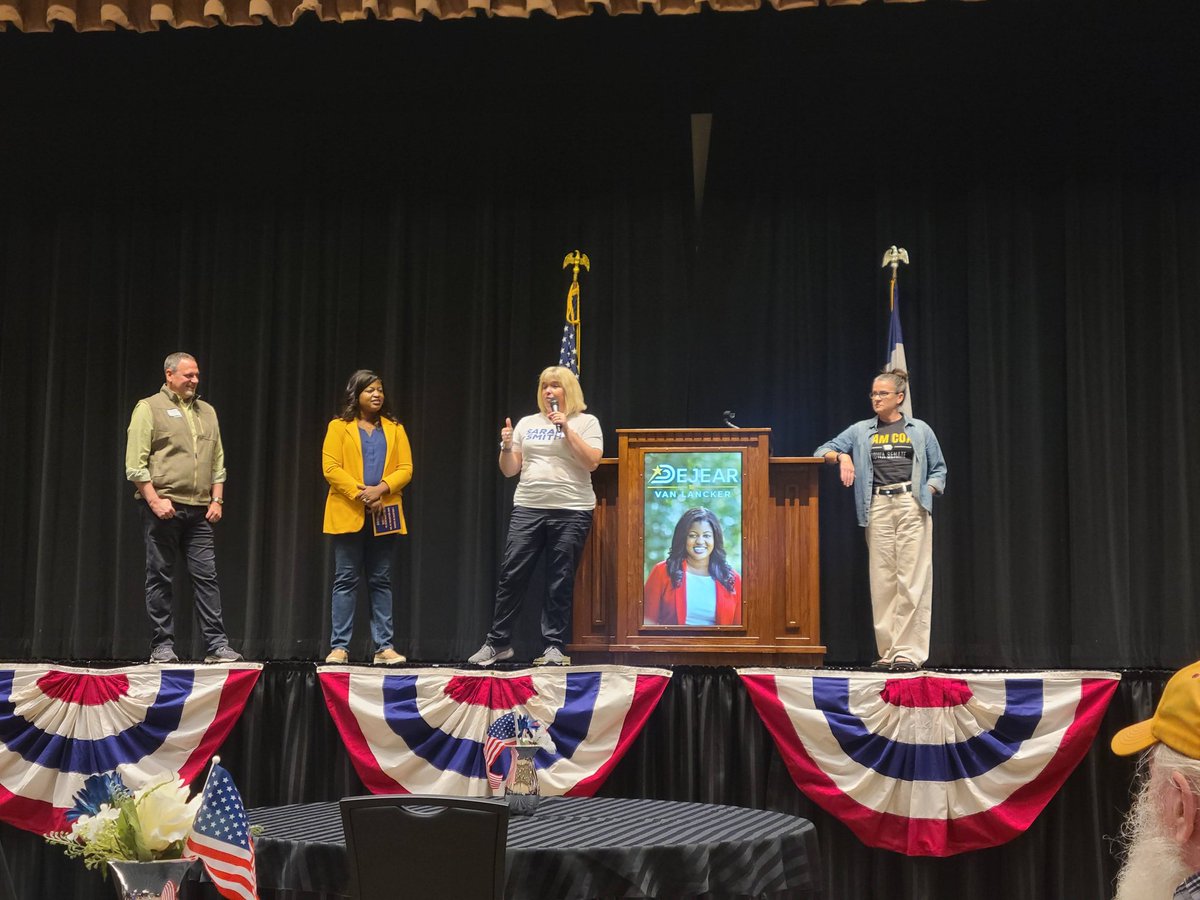 SarahSmith4Iowa's tweet photo. What an incredible crowd at the Deidre DeJear event at the Meskwaki Convention Center tonight!! Such an honor to be on stage with her tonight. @iowademocrats @iowahousedems https://t.co/eN6hnmuRi5