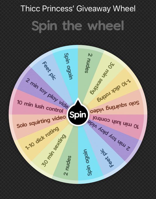 SPIN THE WHEEL! Tip $5 for 1 spin or $8 for 2 spins&hellip; DM me when you tip, I will spin and send you the<a href="/tag/camgirl"class="tags"><span>#camgirl</span></a><a href="/tag/censored"class="tags"><span>#censored</span></a><a href="/tag/nsfw"class="tags"><span>#nsfw</span></a><a href="/tag/adultcontent"class="tags"><span>#adultcontent</span></a><a href="/tag/bbwgram"class="tags"><span>#bbwgram</span></a>