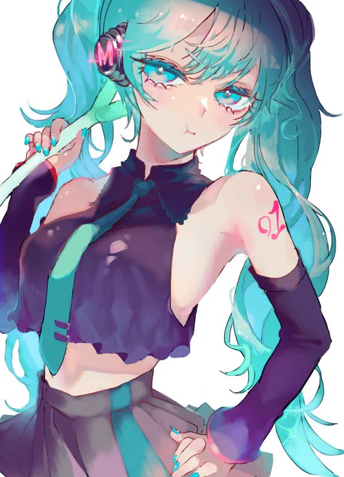 ネギを持ってる不満気なチャンミクを描きました! 