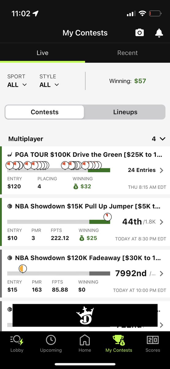 MTLGREENKEEPER's tweet photo. 44th place out of 1800 people 15 pts away from 5000$ #draftkings https://t.co/u56w0anMVn