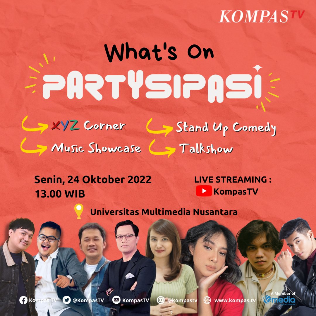 KompasTV's tweet photo. Ada apa aja sih di #PartysipasiKompasTV?

Di sini kamu bisa ikutan sharing session soal Pemilu, bersama tokoh role model dari berbagai generasi ✨. Enggak cuma itu~ ada juga Party bareng sejumlah musisi &amp; komika loh! 🙌🏻 

YUK ikutan 🤙💃🕺

#SemuaBisaPartisipasi #TemanMemilih https://t.co/79VOKRoYmm