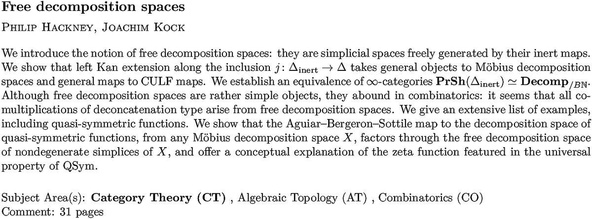 arxiv.org/abs/2210.11192…
P Hackney, J Kock
Free decomposition spaces
