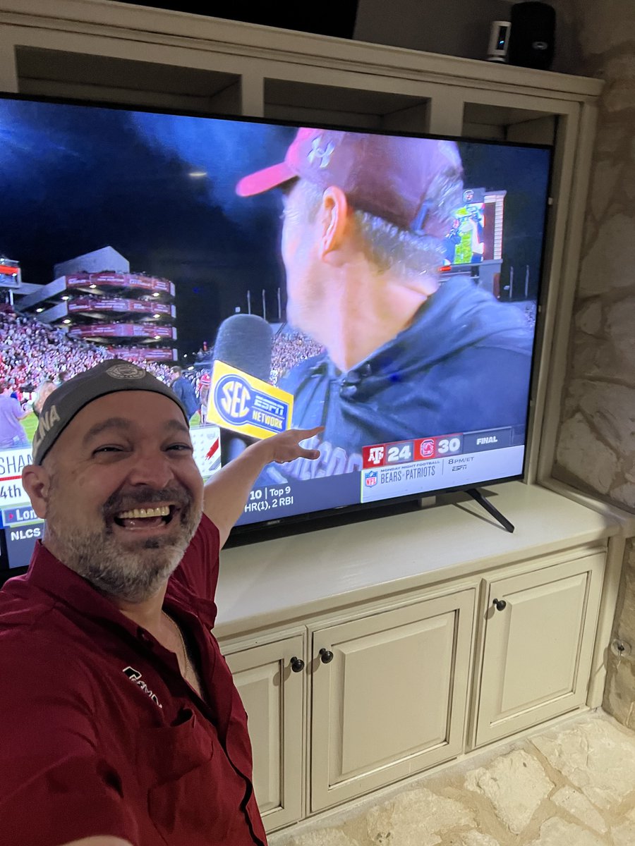 Hell ya!  Go Cocks!!!  Way to beat <a href="/AggieFootball/">Texas A&M Football</a>    Love my <a href="/GamecockFB/">South Carolina Football</a>   Walking around Texas will my SC gear tomorrow.  Go Cocks!!!