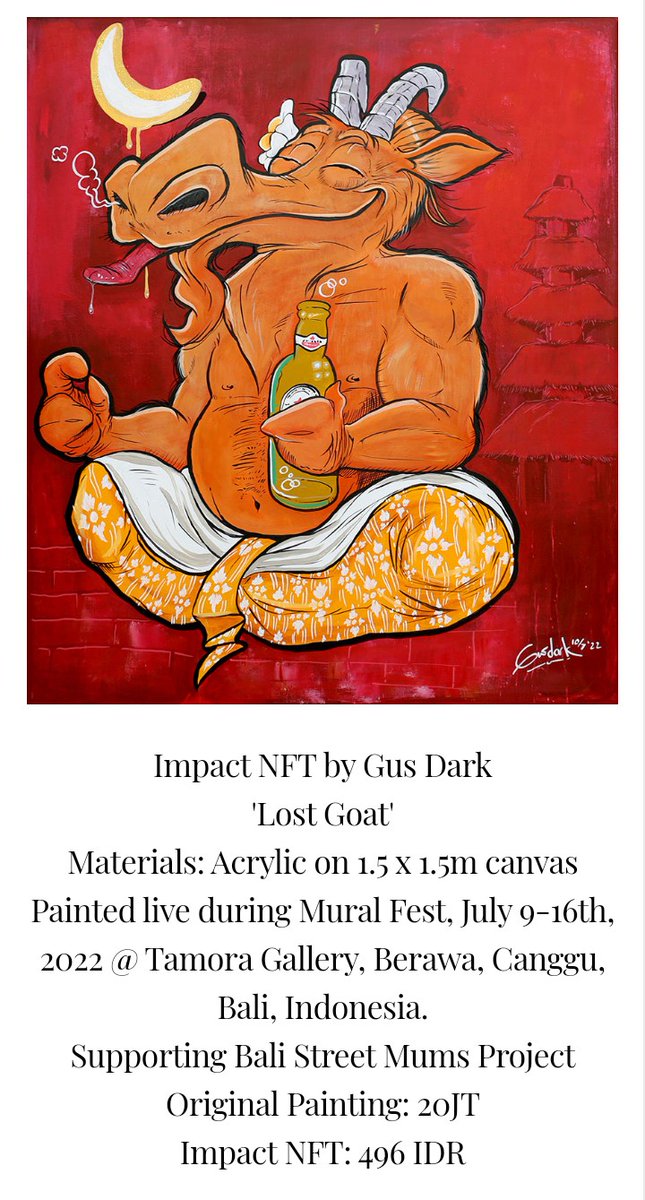 GusDark4's tweet photo. Currently supporting Bali street mums project, For sale original painting and nft for social impact. @muralfestdotcom #localmovement https://t.co/8exFYnr7Z7
