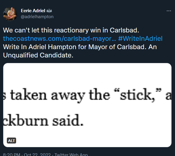 theleftyleague's tweet image. jesus, what is going on in Carlsbad? #WriteInAdriel