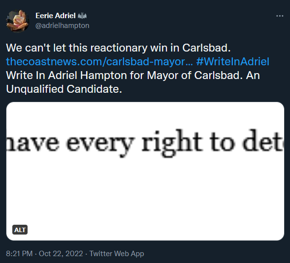 theleftyleague's tweet image. jesus, what is going on in Carlsbad? #WriteInAdriel