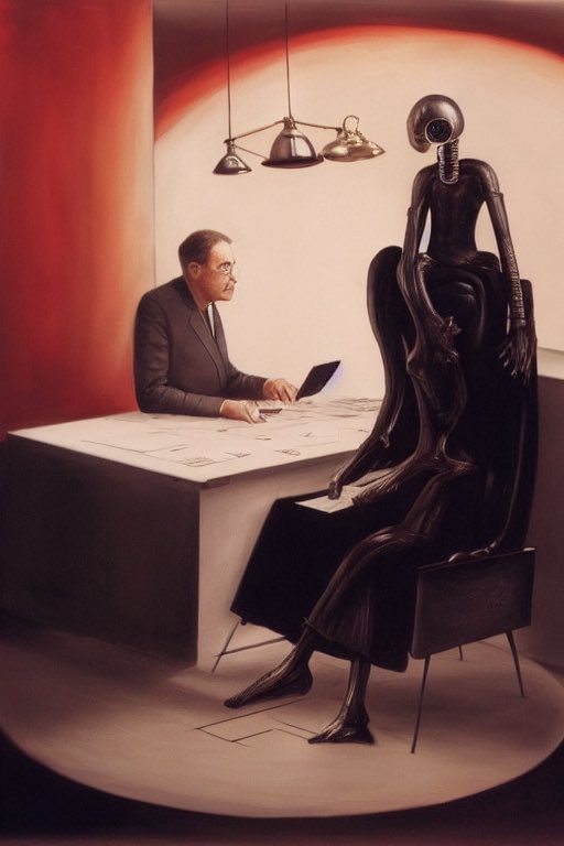 Human Resources Giger explaining to an employee that he can't talk to women that way.