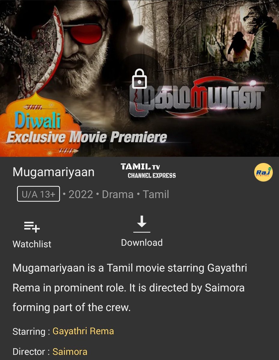 TamilTvChanExp's tweet photo. #Mugamariyan Deepavali Exclusive Digital Premiere On #RajDigitalTV OTT
Oct 14 Theatre Released Movie
@FilmSaimora #Srikathdeva #Puvisha @VVipind #KiranKumar @dilipmjugmailc1 https://t.co/rMUt8tci4i