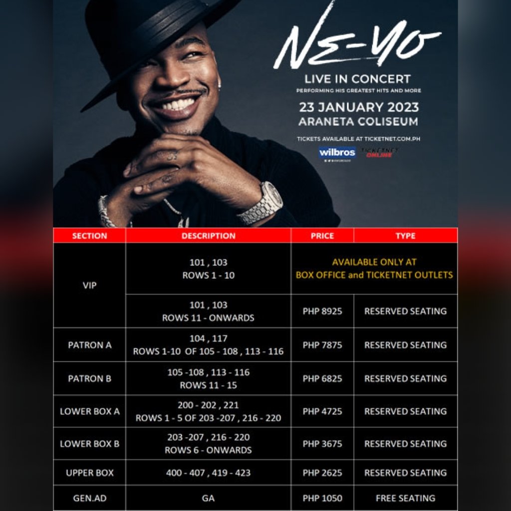 philconcerts's tweet photo. LIMITED TICKETS available for 6 PM show! #NEYOManila2023

https://t.co/emcTN8JKap https://t.co/lfNwzZA5kZ