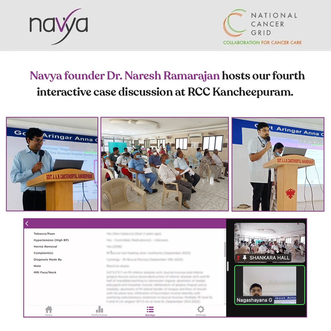 NavyaCare's tweet photo. We were fortunate to collaborate with TMC experts Dr. Sarbani Ghosh Laskar and @drshiva78in to host another enlightening case discussion with the doctors at RCC Kancheepuram. 

@TataMemorial | @CancerGridIndia 

@NHM_TN  | @MSDIndia_OFCL https://t.co/n96SLTfZaM