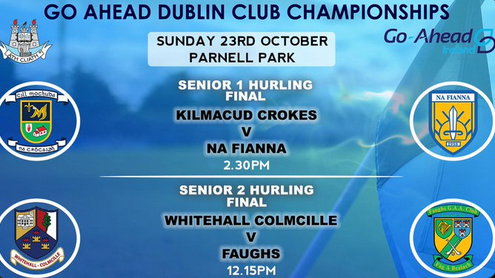 A Go Ahead Dublin Senior Hurling Final double header tomorrow afternoon at Parnell Park! 

⚾️ <a href="/KCrokesGAAClub/">Kilmacud Crokes GAA</a> v <a href="/clgNaFianna/">CLG Na Fianna</a>
 
⚾️ <a href="/WColmcille/">Whitehall Colmcille</a> v <a href="/FaughsGAA/">Faughs GAA Club</a>