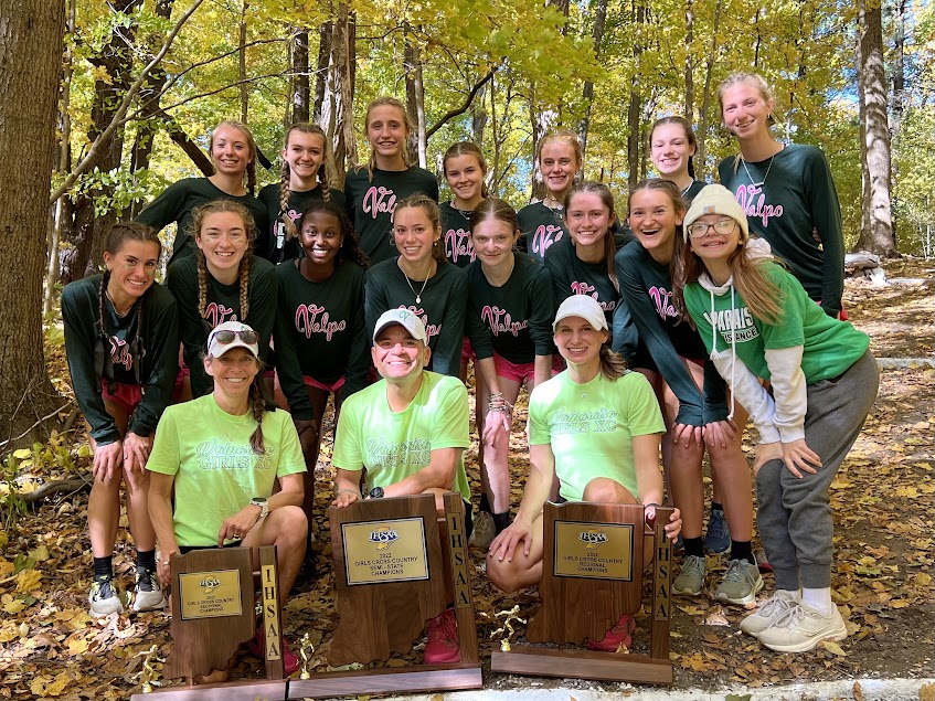 valpoxc's tweet photo. You go girls! DAC, Sectional, Regional, &amp; Semi-State Champs. Terre Haute, here we come! #219racegirls #vgxc #1T1D1F https://t.co/mqyxHh9tRs