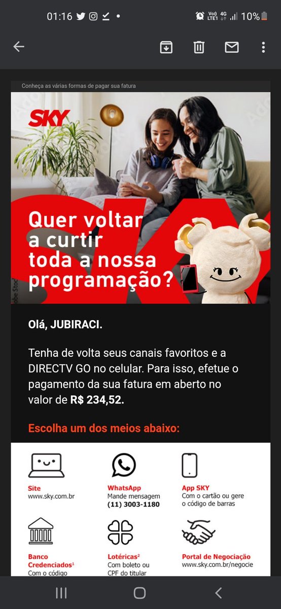 jmunizba's tweet photo. @SKYresponde, @skybrasil nos divorciamos a mais de um ano e é agora vc me manda conta querendo reatar uma relação de 15 anos que me custou muito caro, vou acabar acionando meu Adv. @proteste, @procon-Ba https://t.co/meFAWxq0FZ