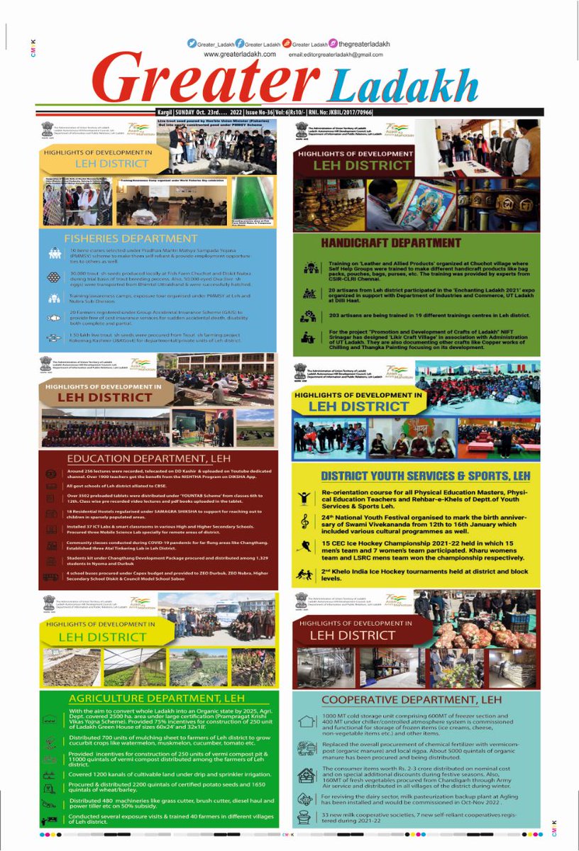 Greater_Ladakh's tweet photo. #Ladakh:
Highlights of Development in #Leh District #UTLadakh.
@lg_ladakh @PMOIndia @AmitShah @ianuragthakur
@tashi_gyalson @jtnladakh @Angchuk5
@DvCom_Secretary @LadakhSecretary @sahuajeet @Ravinder_Dangi1 @PIB_India @DC_Leh_Official @DIPR_Leh https://t.co/nl4E0w2lZm