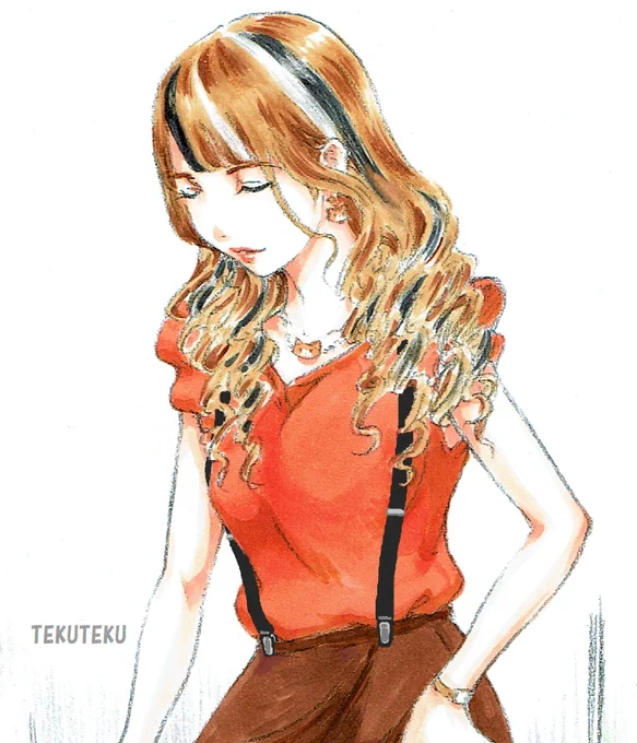 #サスペンダー #ファッションチェック  ボーイッシュな感じと作業用的なイメージが出るのかな?不思議なもので付けている絵を見慣れるとない方の絵が少し物足りない気もして来るのでアイテムとしての存在感は結構ある…ので使い方によってお洒落にもダサくも…ってことなのかも 
