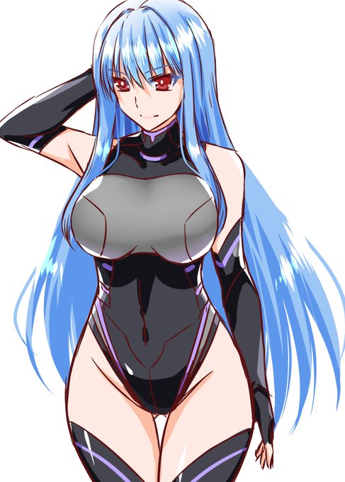 この子もいいよね～青長髪赤目、好きなパーツがそろってる～ユニフォームも競泳水着っぽくていい^^#ドルフィンウェーブ #ドルウェブ #永雪氷織 