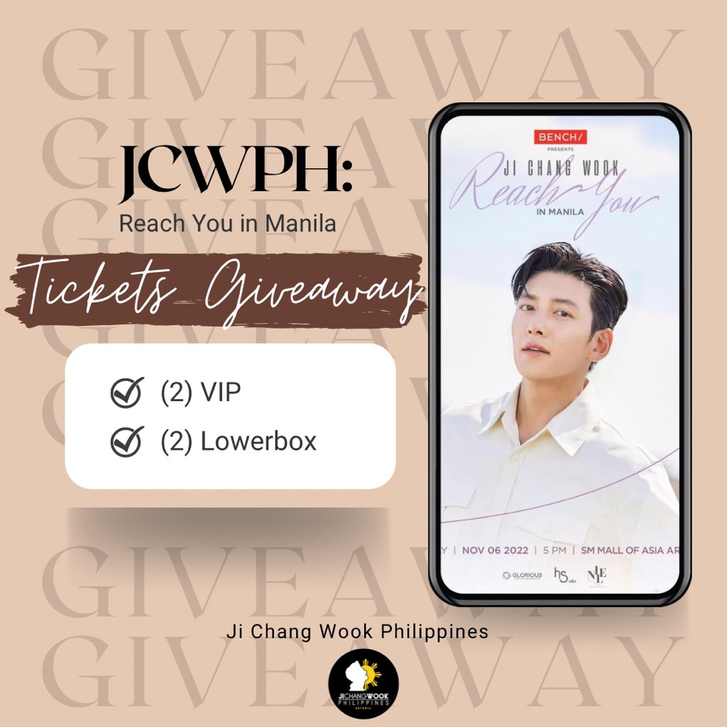 JCWPhilippines's tweet photo. 🌀 JCWPH: Reach You in Manila Tickets Giveaway 🌀

Here’s what you’ve all been waiting for!

We’re giving away (2) VIP and (2) Lowerbox tickets to Ji Chang Wook’s upcoming fanmeet in Manila this November 6! https://t.co/jzRpgMkQBT