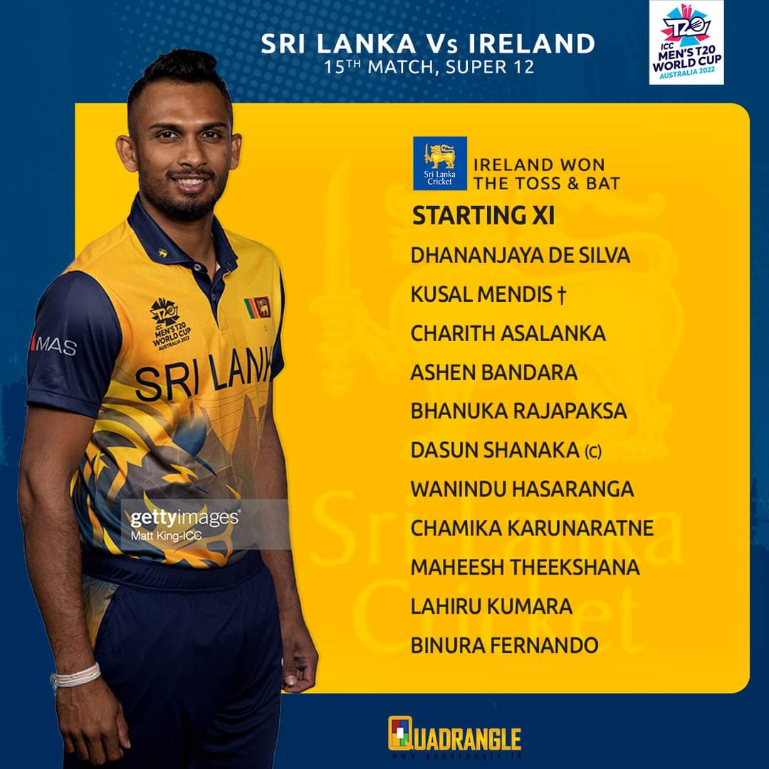 #T20WC2022 Australia, Ireland won the toss and elected to bat first in the Super 12's encounter at Bellerive Oval, Hobart. <a href="/OfficialSLC/">Sri Lanka Cricket 🇱🇰</a>, under <a href="/dasunshanaka1/">Dasun Shanaka</a> made one change to the XI by replacing injured @pathuwa18 by Ashen Bandara.
අපි ජයගමු! 
#අපිජයගමු #SriLankaCricket