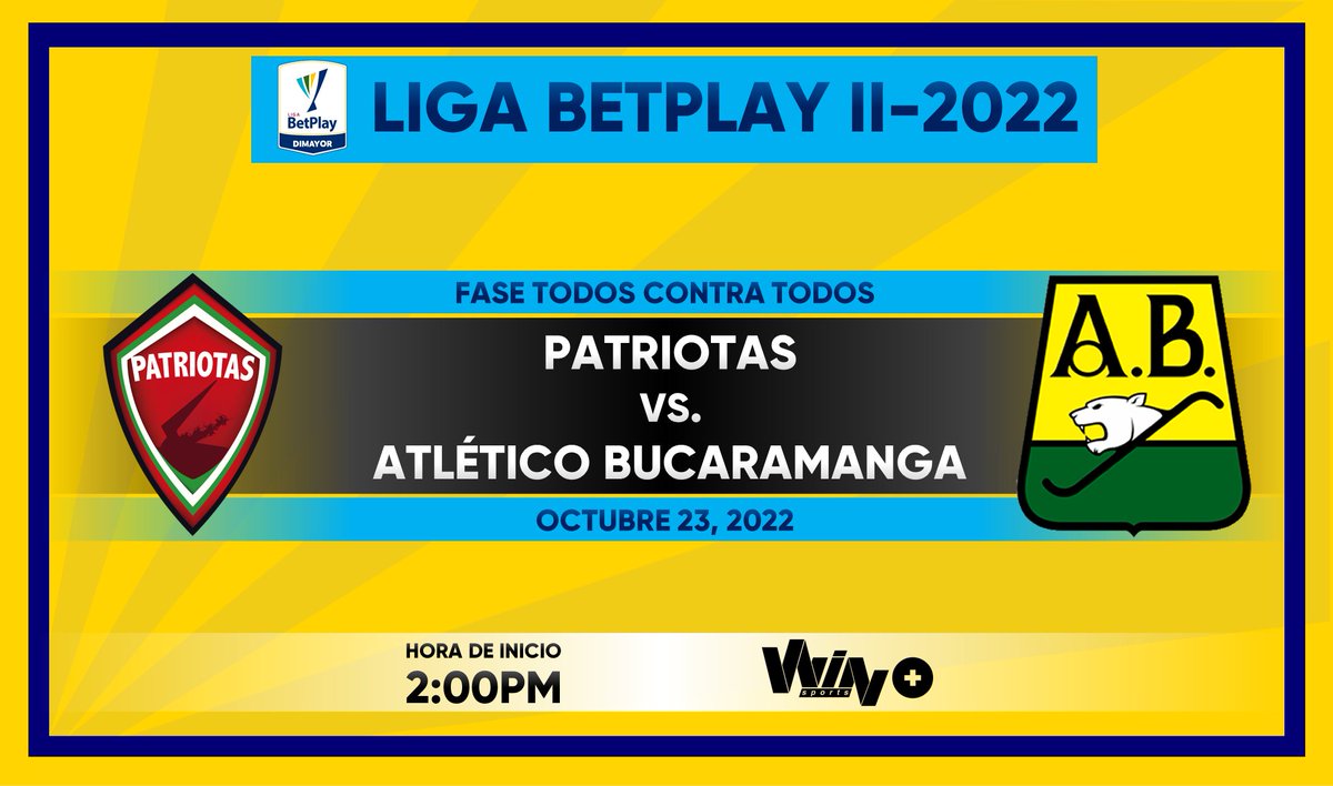 Patriotas FC vs. Atlético Bucaramanga TV: @WinSportsTV (Señal Win Sports+) Narra: @tavocontacto Comenta: @campoeliasjr #LaLigaxWIN