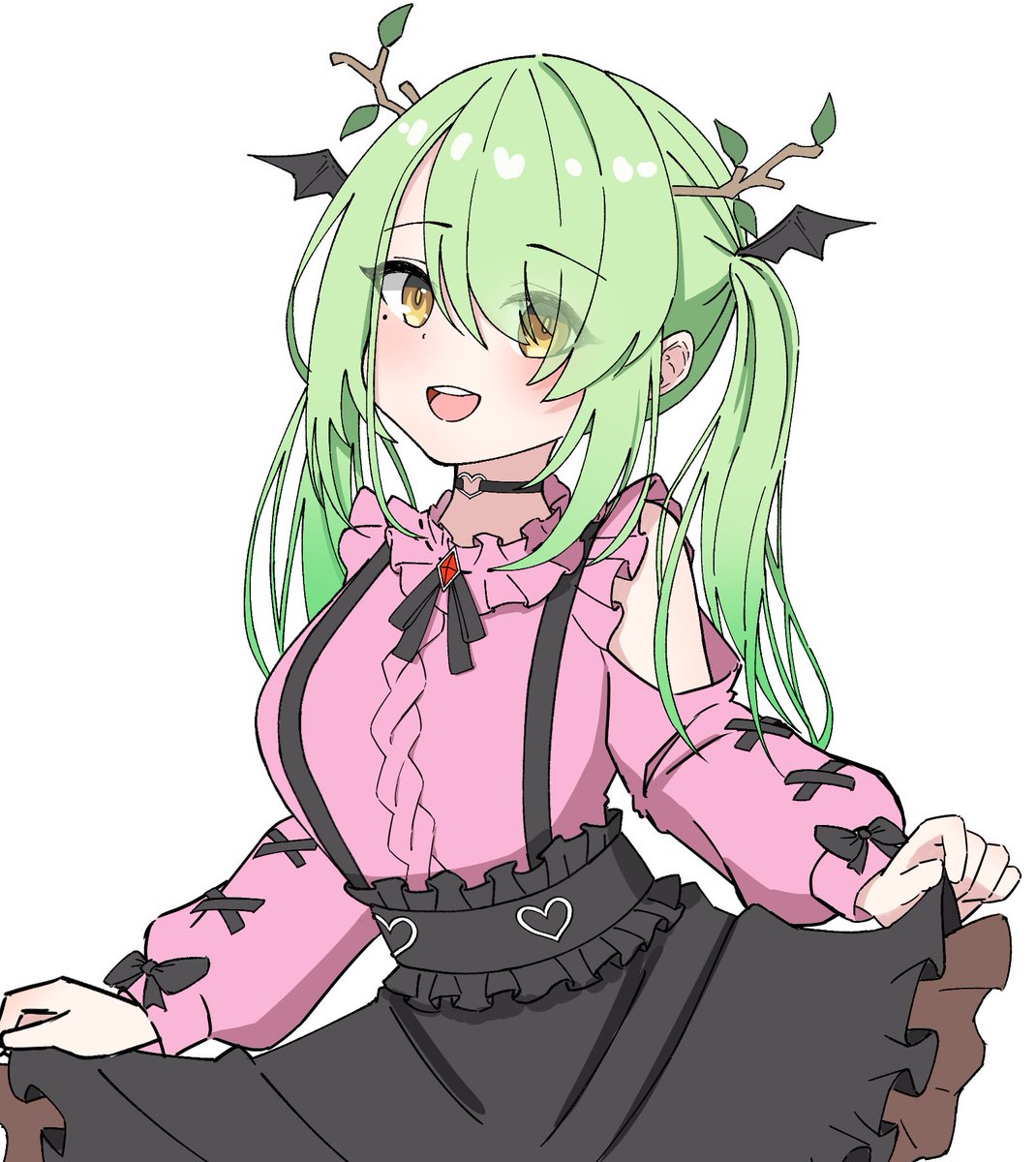 ceres fauna 1girl jirai kei solo green hair twintails skirt antlers  illustration images