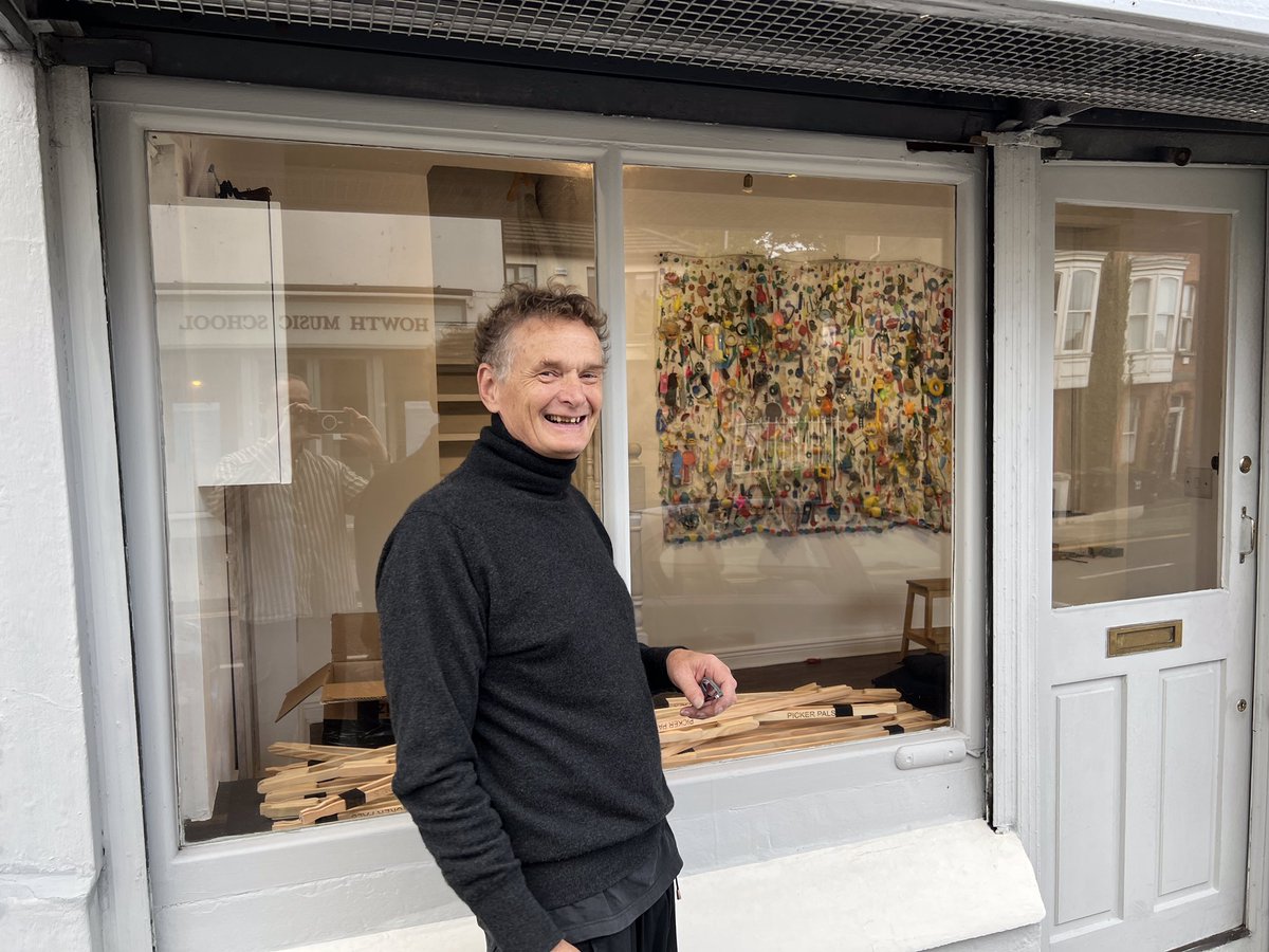 patjack67's tweet photo. The great Jobst, curator of the Cloak of Howth Exhibition at the College Lane Gallery. Thanks for helping us to raise awareness of the damage we do. @HowthTidyTowns @UnaSealy until Nov 2. https://t.co/hgv9YARNCj
