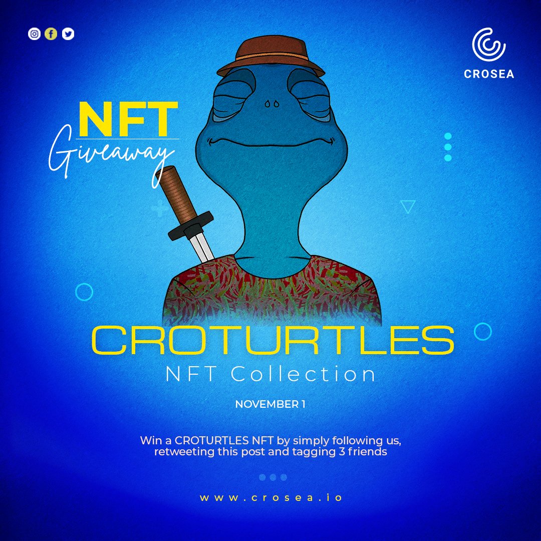 #CroTurtle #NFTGiveaway 🏆🏆🏆
Follow these rules to be a part of the #Giveaway 

1⃣ ❤️&amp;🔁
2⃣ Follow <a href="/croseanft/">CroSea | Cronos NFT Marketplace</a> &amp; <a href="/croseaBot/">BACC DEFI Report Bot</a>
3⃣ Tag 3 Friends

1 #Winner 1 #NFT #Giveaway 

Collection: 
crosea.io/collection/0x1…

#CRO #Crofam #Cronos #FFTB #CronosNFT