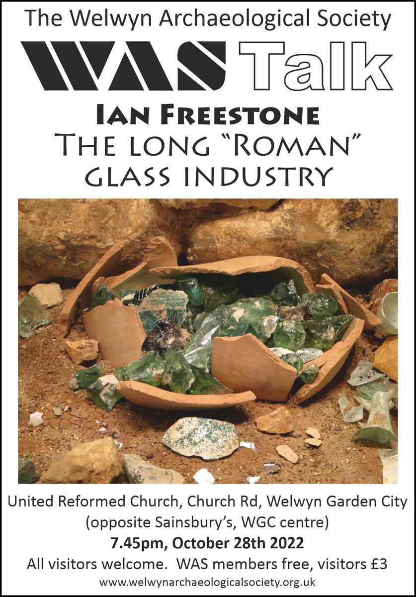 Lamerlad (@welwynarchsoc) on Twitter photo Next Friday at 7.45pm Prof Ian Freestone will be talking about "The long Roman glass industry." URC WGC (opposite Sainsbury's). See poster for details. <a href="/UCLarchaeology/">UCL Institute of Archaeology</a> <a href="/Roman_Britain/">Roman Britain News</a> <a href="/romanarchaeouk/">Association for Roman Archaeology</a> <a href="/StAlbanspast/">SAHAAS</a> <a href="/RomanBathMuseum/">Welwyn Roman Baths</a> <a href="/EHASoc/">EastHertsArchaeolSoc</a> <a href="/VisitHertsUK/">Visit Herts</a> Next Friday at 7.45pm Prof Ian Freestone will be talking about "The long Roman glass industry." URC WGC (opposite Sainsbury's). See poster for details. <a href="/UCLarchaeology/">UCL Institute of Archaeology</a> <a href="/Roman_Britain/">Roman Britain News</a> <a href="/romanarchaeouk/">Association for Roman Archaeology</a> <a href="/StAlbanspast/">SAHAAS</a> <a href="/RomanBathMuseum/">Welwyn Roman Baths</a> <a href="/EHASoc/">EastHertsArchaeolSoc</a> <a href="/VisitHertsUK/">Visit Herts</a>