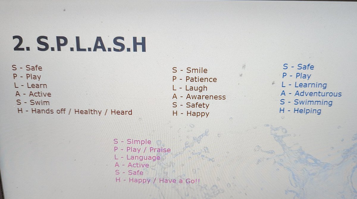 SwimHanna's tweet photo. Top Tips for delivering Splash lessons from the learners on the Splash Masterclass today 💦
#physicalliteracy #earlyyears #letsmakeasplash #aquaticallyactive #getintowater https://t.co/l5seDkTWlf