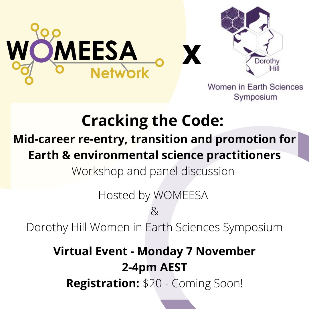 SAVE THE DATE for our event at #dorothyhillsymposium📆
Forum &amp; workshop aimed at MCRs who are
- seeking promotion in sector
- transitioning to new sector
- re-entering work after career break
Rego coming soon!
More on DHS:
absoluteevents.eventsair.com/dhweess-2022/

#WomeninSTEM #genderequity