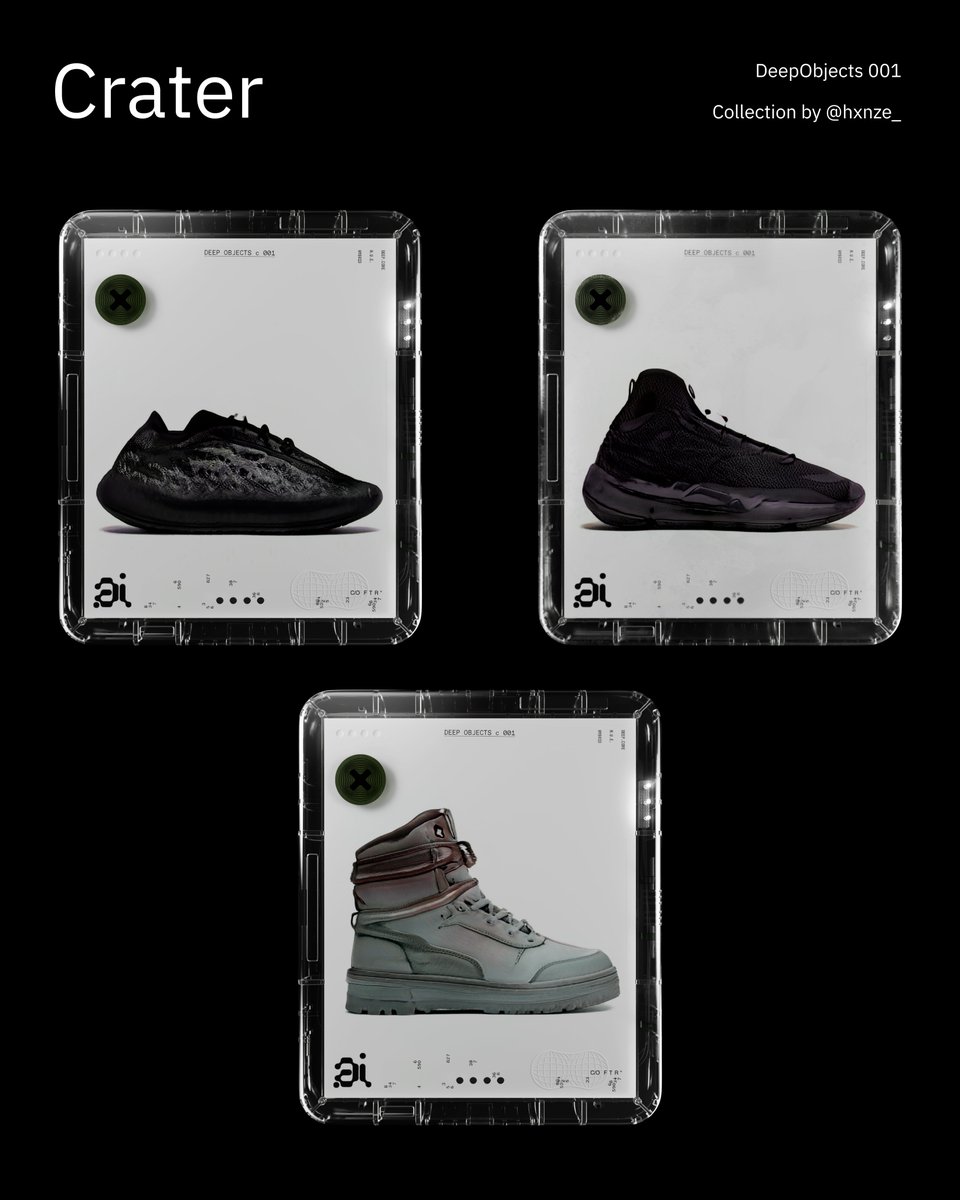 hxnze_'s tweet photo. The @DeepObjects design process has been nothing I've experienced before. Truly great to be part of a decentralized design studio utilizing AI technology in Web3 to design and develop products.
Below are the collections I've curated for Issue001.
1/ Crater
#DeepObjectsReveal https://t.co/w9CZDUFsgp